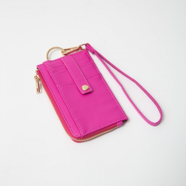 Wholesale woven Vegan Leather Wallet Key Ring Removeable Wristlet Outer Card Hol