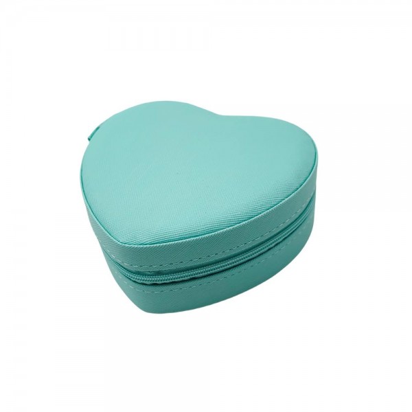 Wholesale vegan Leather Heart Jewelry Box Zip Closure Removable Divider Organize