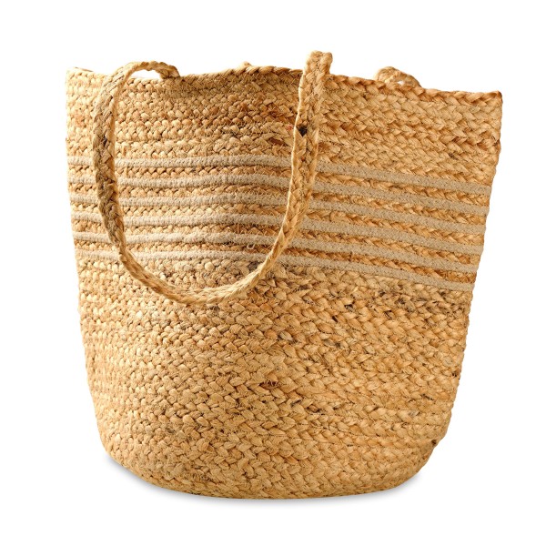 Wholesale woven Jute Tote Bag Stripe Details Made India Strap Drop L L T D