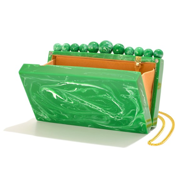 Wholesale marble Acetate Clutch Ball Accents Magnetic Closure Velvet Lining Open