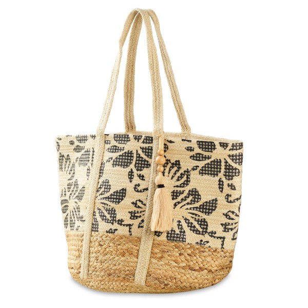 Wholesale woven Jute Tote Bag Painted Flower Details Tassel Made India Strap Dro