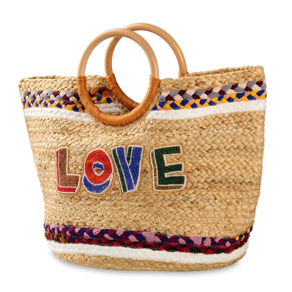 Wholesale woven Jute Tote Bag Seed Bead LOVE Multi Color Braided Tulle Details R