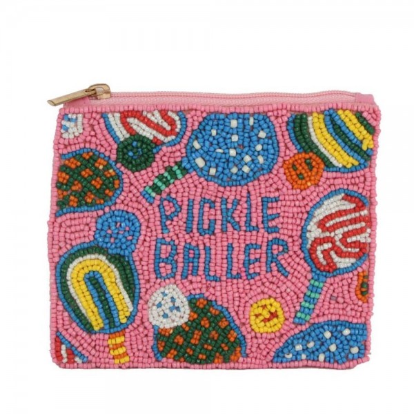 Wholesale pICKLE BALLER Seed Beaded Canvas Bag Fully Lined Inside Cotton Bag L