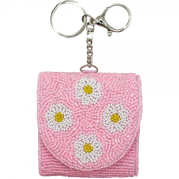 Wholesale daises Seed Beaded Air Pod Case Key Ring Snap Closure L T