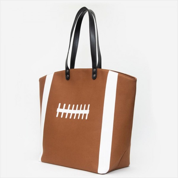 Wholesale football Canvas Tote Bag Vegan Leather Straps Snap Closure Lined Body