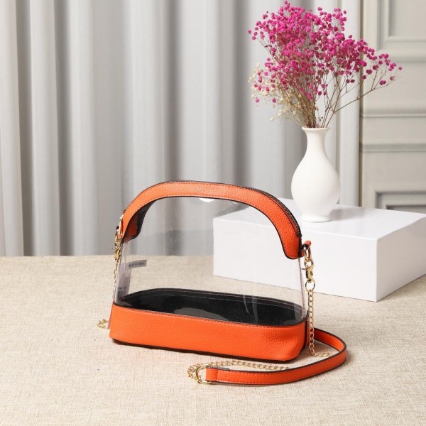 Wholesale clear Crossbody Bag Vegan Leather Trim Zip Closure Removable Chain Lin