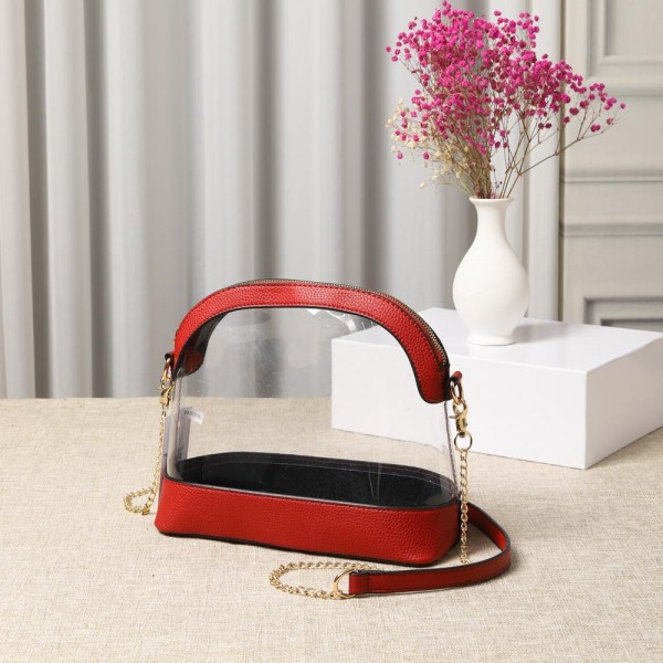 Wholesale clear Crossbody Bag Vegan Leather Trim Zip Closure Removable Chain Lin