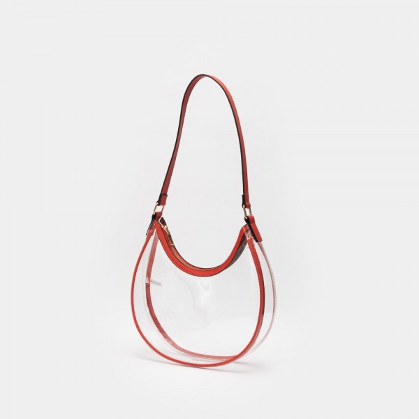 Wholesale clear Rounded Tote Bag Vegan Leather Trim Zip Closure Handle Drop L L