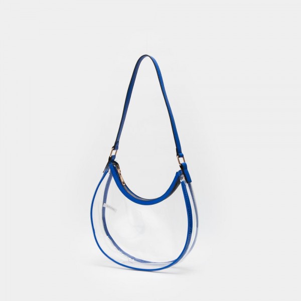 Wholesale clear Rounded Tote Bag Vegan Leather Trim Zip Closure Handle Drop L L