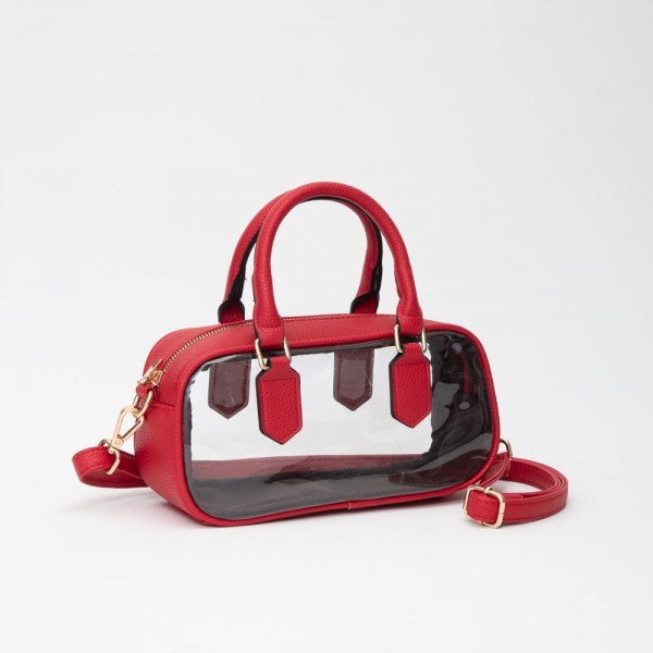 Wholesale clear Crossbody Tote Bag Vegan Leather Trim Zip Closure Removeable Veg