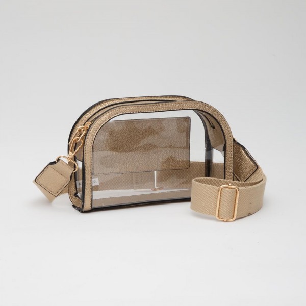 Wholesale clear Crossbody Bag Vegan Leather Trim Zip Closure Open Outer Pocket R
