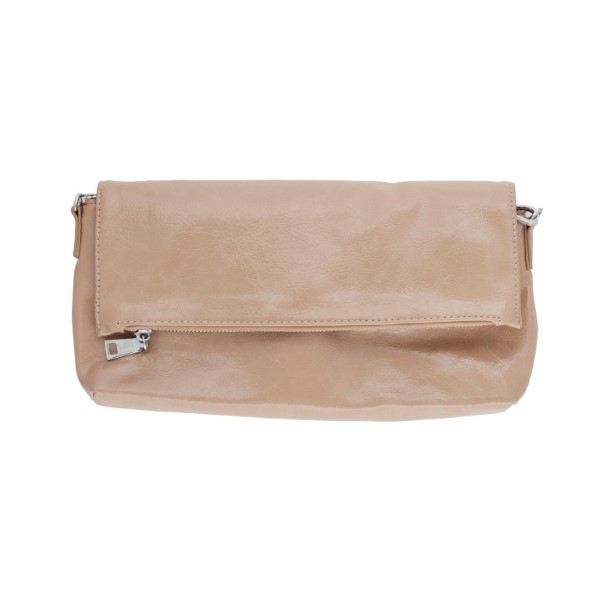 Wholesale beige faux leather zip flap clutch bag detachable crossbody strap