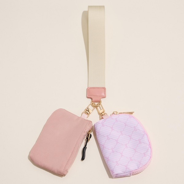 Wholesale solid Striped Bow Print Two Pouch Wristlet Removable Pouches Water Res
