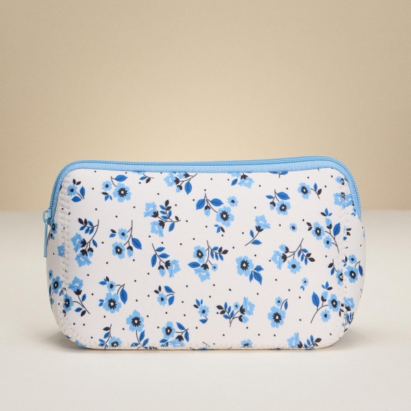 Wholesale blue Petite Flower Print Neoprene Pouch Fill Zip Closure L T D