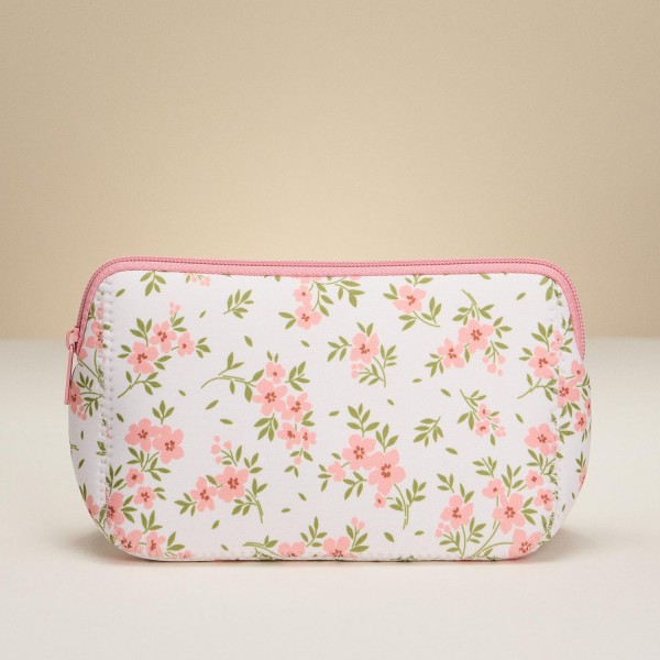 Wholesale pink Petite Flower Print Neoprene Pouch Fill Zip Closure L T D