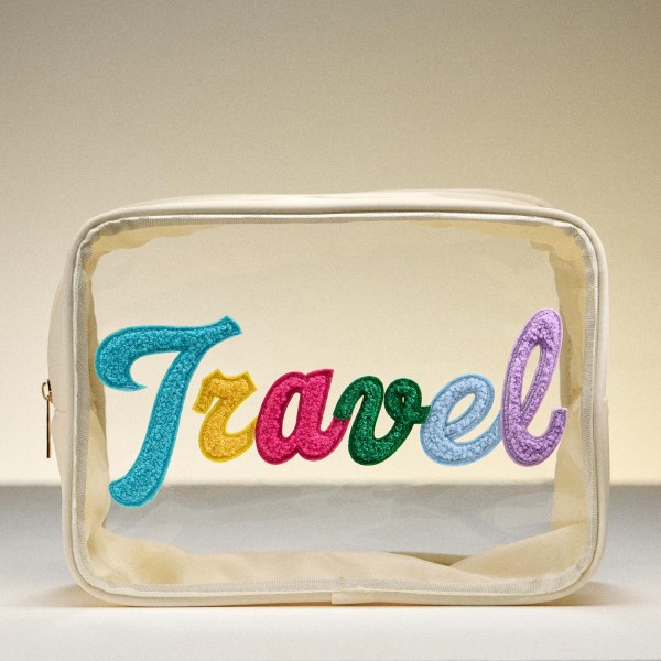 Wholesale cursive Travel Chenille Patch Clear Pouch Full Zip Closure L T D