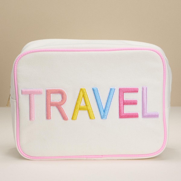 Wholesale canvas Embroidered TRAVEL Pouch Full Zip Closure Lined Body L T D