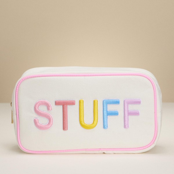 Wholesale sTUFF Embroidered Canvas Pouch Full Zip Closure Lined Body L T D