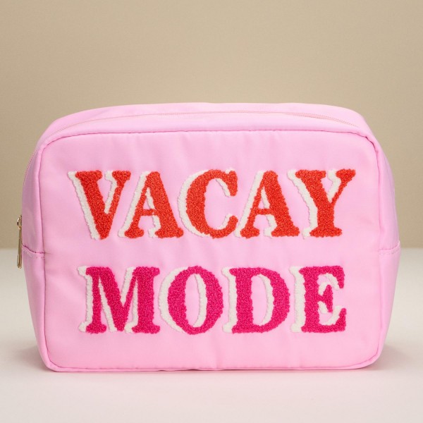 Wholesale nylon VACAY MODE Chenille Patch Pouch Full Zip Closure Lined Body L T
