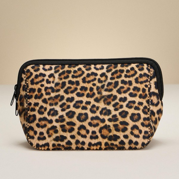 Wholesale leopard Print Neoprene Pouch Fill Zip Closure L T D