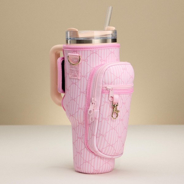 Wholesale crossbody Stripes Bows Print Neoprene Tumbler Holder Fits oz Tumbler V