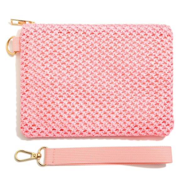 Wholesale woven Pouch Removeable Wristlet Zip Closure Lined Body L T
