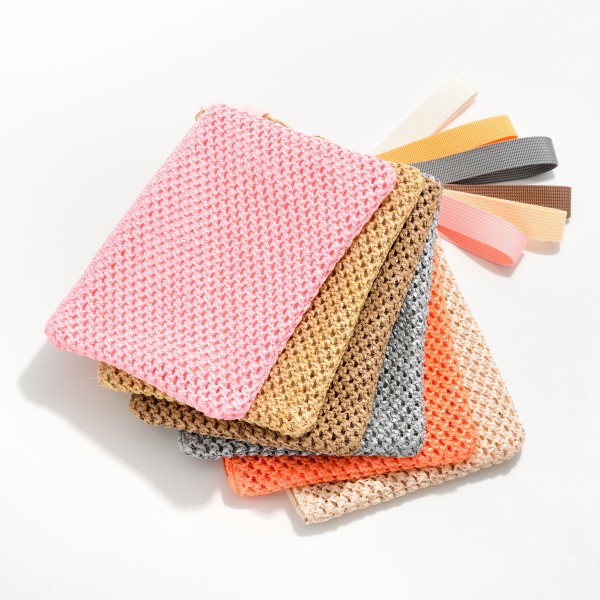 Woven Pouch 
- Removeable Wristlet 
- Zip Closure
- Lined Body 
- Approximately 8" L X 6" T