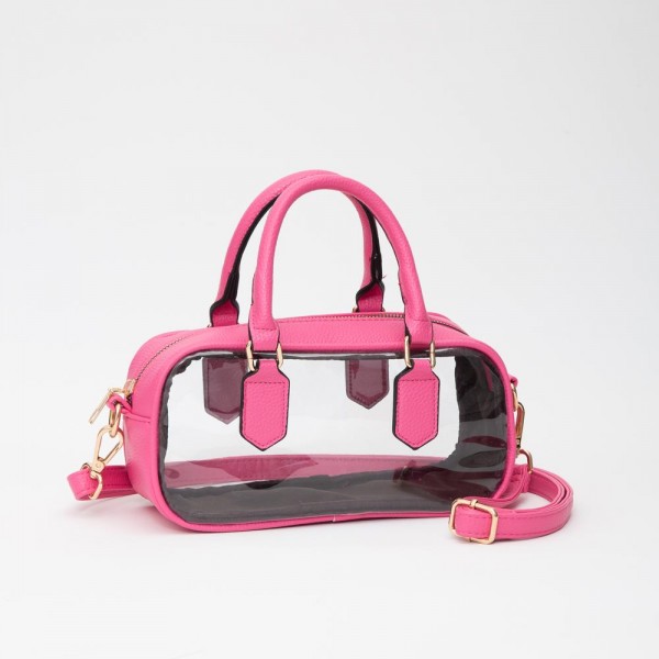 Wholesale clear Crossbody Tote Bag Vegan Leather Trim Zip Closure Removeable Veg
