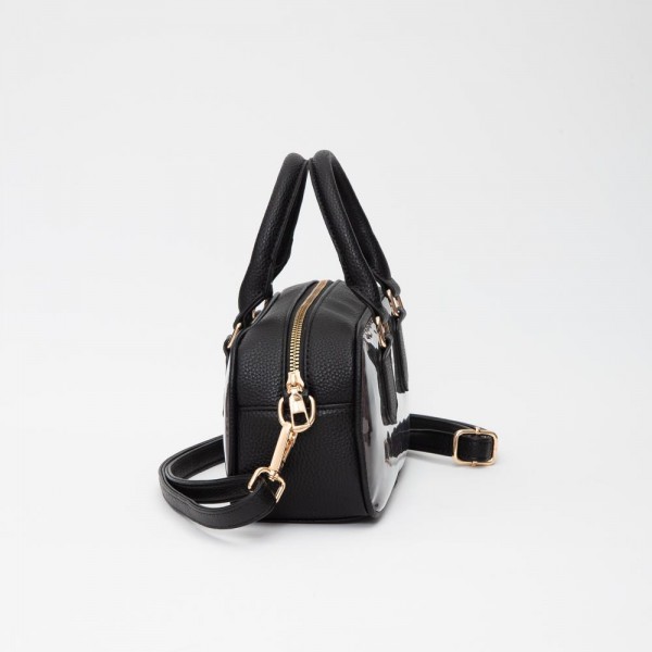 Clear Crossbody Tote Bag With Vegan Leather Trim - Zip Closure - Removeable Vegan Leather Crossbody Strap - Approximately 9" L X 5" T X 3.5" D - Handle Drop 4" L view 5