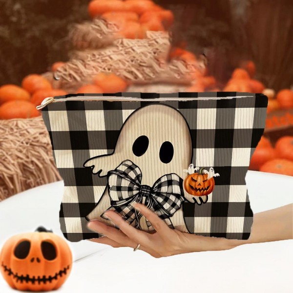 Plaid Ghost Pouch 

- Full Zip Closure 
- Lined Body 
- Approximately 10" L X 7.75" T 