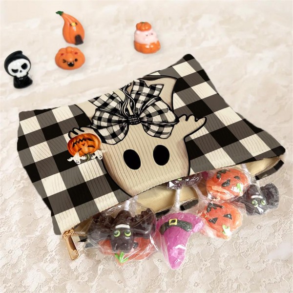Plaid Ghost Pouch 

- Full Zip Closure 
- Lined Body 
- Approximately 10" L X 7.75" T 
