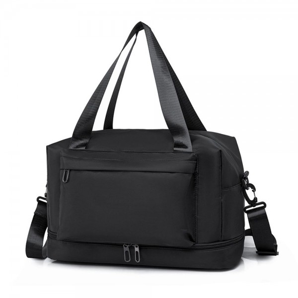 Nylon Duffle Tote Bag 

- Full Zip Closure
- Lined Body 
- 2 External Zip Pockets 
- Full Zip Drop Bottom Compartment 
- 2 Internal Mesh Open Pockets & 1 Internal Open Pocket 
- Removeable Cross Body Strap 
- Approximately  10" T X 16" L X 7" D