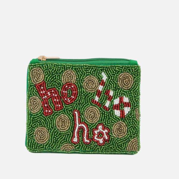 "ho ho ho" Christmas Seed Bead Pouch

- Lined Interior
- Full Zipper Closure
- Approximately 5" L X 4.5" T