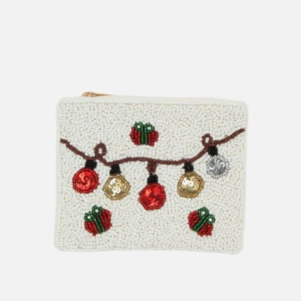 Seed Bead & Sequin Christmas Lights Pouch

- Lined Interior
- Full Zipper Closure
- Approximately 5" L X 4.5" T