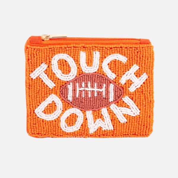 "TOUCH DOWN" & Football Seed Beaded Canvas Pouch

- Fully Lined Inside
- 100% Cotton Bag
- Approximately 5.5" L X 4.5" T