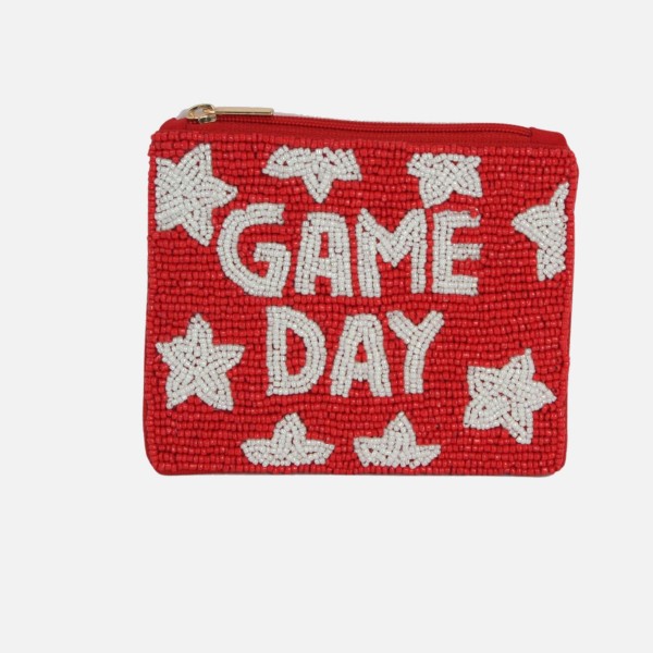 "GAME DAY" & Stars Seed Beaded Canvas Pouch

- Fully Lined Inside
- 100% Cotton Bag
- Approximately 5.5" L X 4.5" T