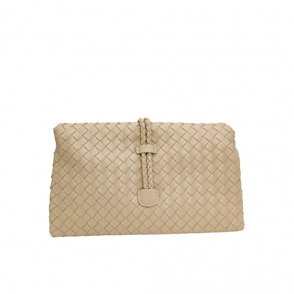 Vegan Leather Woven Twist Lock Crossbody Bag - Double Flap with One internal Zipper Pocket - Attached Cross Body Strap - Twist Lock Closure - Approximately 11" W X 6.5" T X 3" D view 5