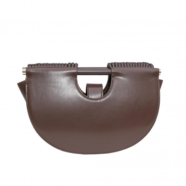 Vegan Leather Half Crescent Moon Clutch Bag - Front Rope Ripple Design Detail - Inside Magnetic Button Closure - Suede-like Lining view 5