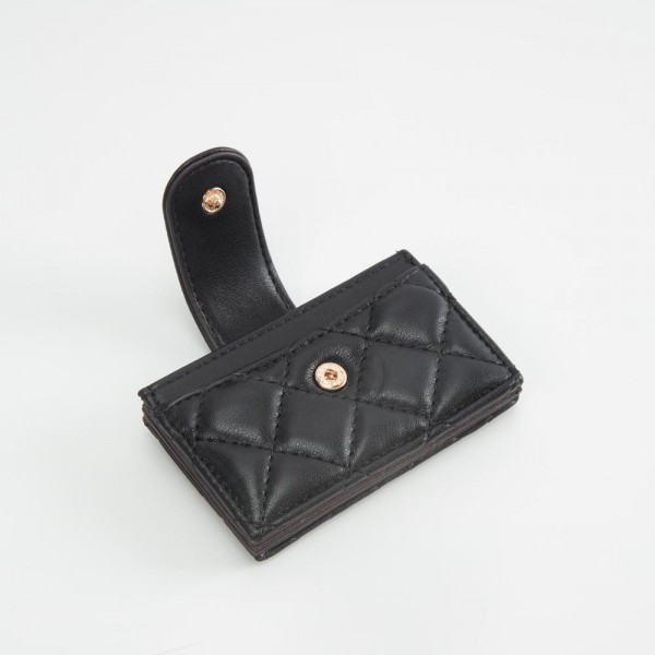 Quilted Vegan Leather Snap Card Holder - One Outer Pocket - Four Card Holders - Approximately 4" L x 3" T view 5