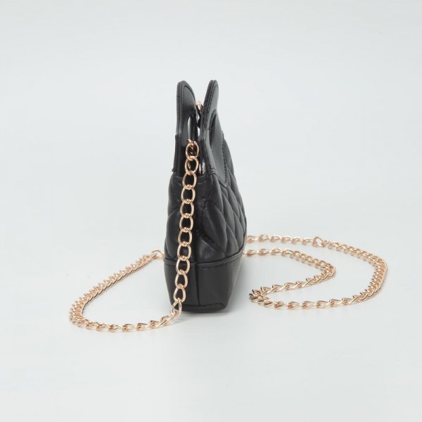 Mini Quilted Vegan Leather Cross Body Tote Bag - Snap Closure - Removeable Chain Link Strap - Approximately 5" L X 5" T X 1.5" D view 5