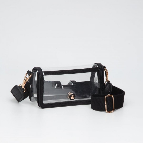 Clear Vegan Leather Crossbody Wristlet Clutch

- Magnetic Button Closure
- Removable Wristlet Strap
- Approximately 8"W X 4"T X 2.5"D
- Strap Drop 33"- 52" L 
