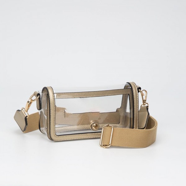 Wholesale clear Vegan Leather Crossbody Wristlet Clutch Magnetic Button Closure