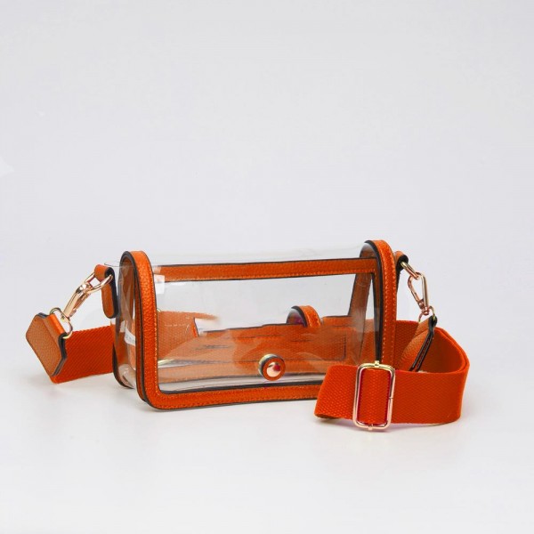 Wholesale clear Vegan Leather Crossbody Wristlet Clutch Magnetic Button Closure