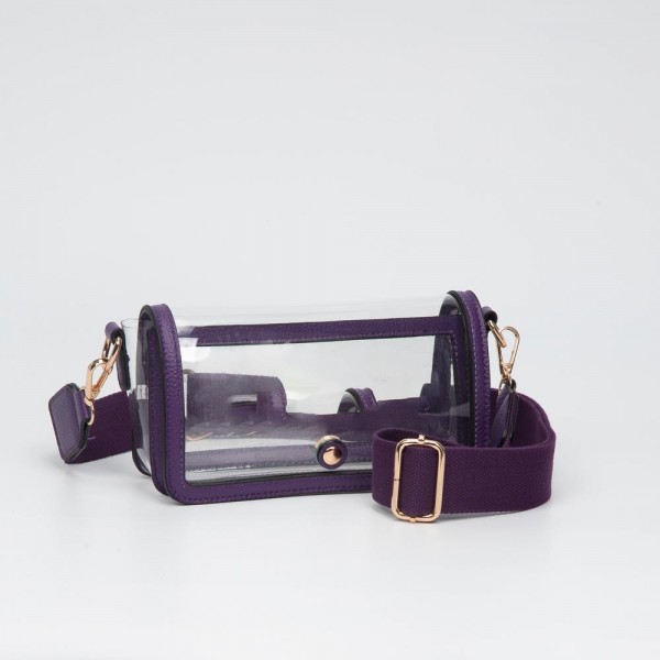 Clear Vegan Leather Crossbody Wristlet Clutch

- Magnetic Button Closure
- Removable Wristlet Strap
- Approximately 8"W X 4"T X 2.5"D
- Strap Drop 33"- 52" L 
