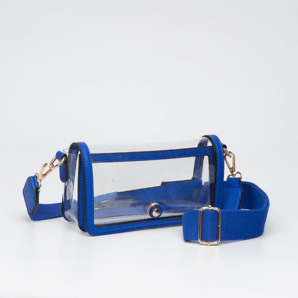 Clear Vegan Leather Crossbody Wristlet Clutch

- Magnetic Button Closure
- Removable Wristlet Strap
- Approximately 8"W X 4"T X 2.5"D
- Strap Drop 33"- 52" L 
