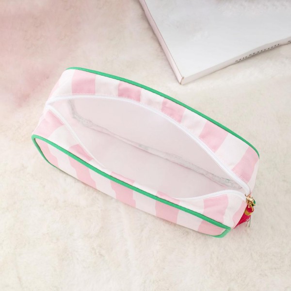 Striped Nylon Padded Pouch With Tassels - Full Zip Closure - Lined Body - Approximately 9.25" L X 6.25" T X 2.5" D view 5