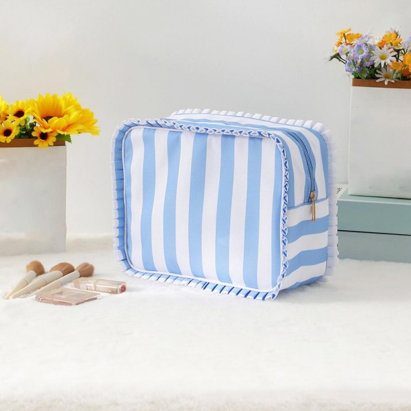 Striped Nylon Makeup Pouch 

- Full Zip Closure
- Lined Body 
- Approximately 10" L X 8" T X 3.5" D