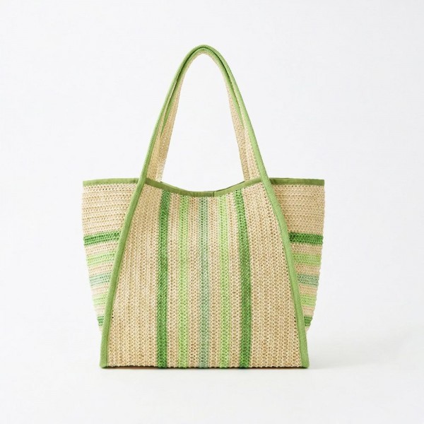 Straw Tote Bag With Multi Color Stripes  

- Snap Closure
- Lined Body with Open Pocket
- Approximately 20" L X 14" T X 5.5" D
- 100% Paper