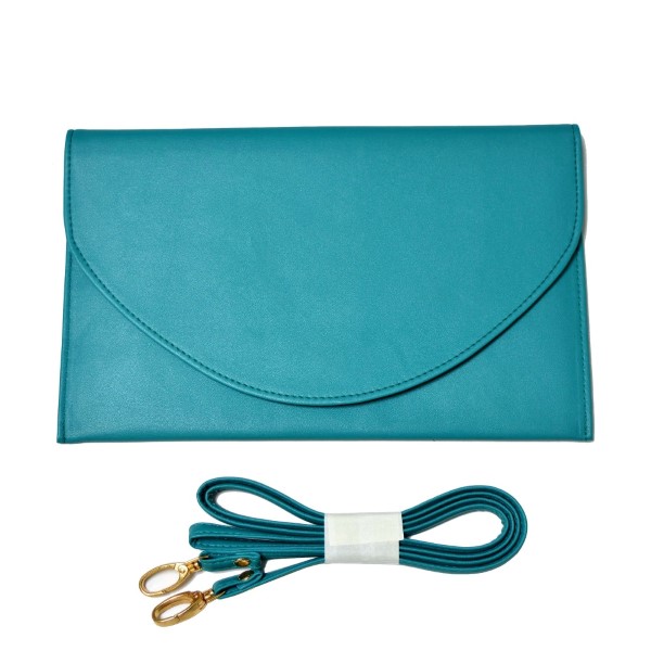 Wholesale teal faux leather monogramable envelope clutch removable body shoulder