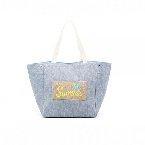 2 In 1 Shoulder & Bucket Style Canvas Tote Bag With Burlap Patch Detail - Snap Closure - Lined Body with Open Pocket - Approximately 22" L X 13" T X 9.5" D - 90% Polyester / 10% Burlap view 5